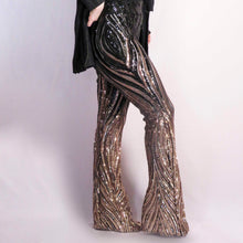 Load image into Gallery viewer, Palace of Versailles - Gold and Black sequined bell bottoms - Retro Brat
